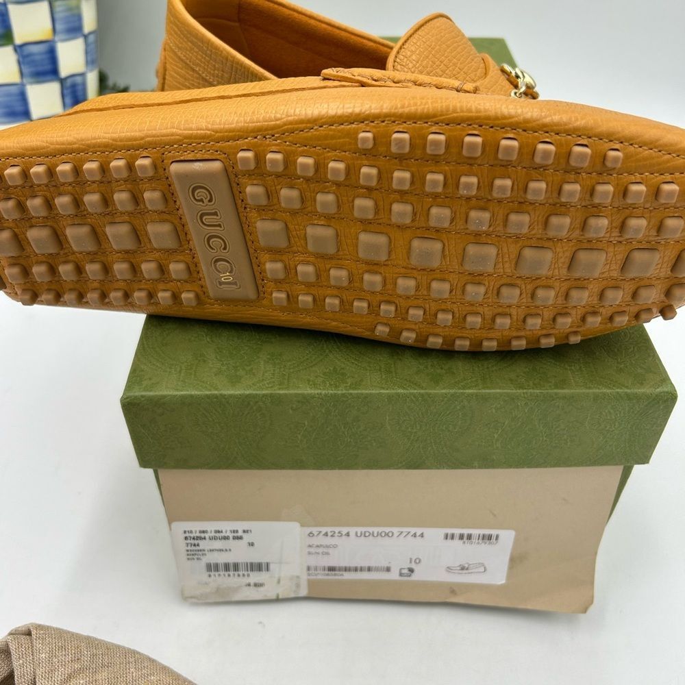 Men’s Gucci pebble grain leather horse bit driver loafers size 10 fits 10.5 US - Picture 11 of 11